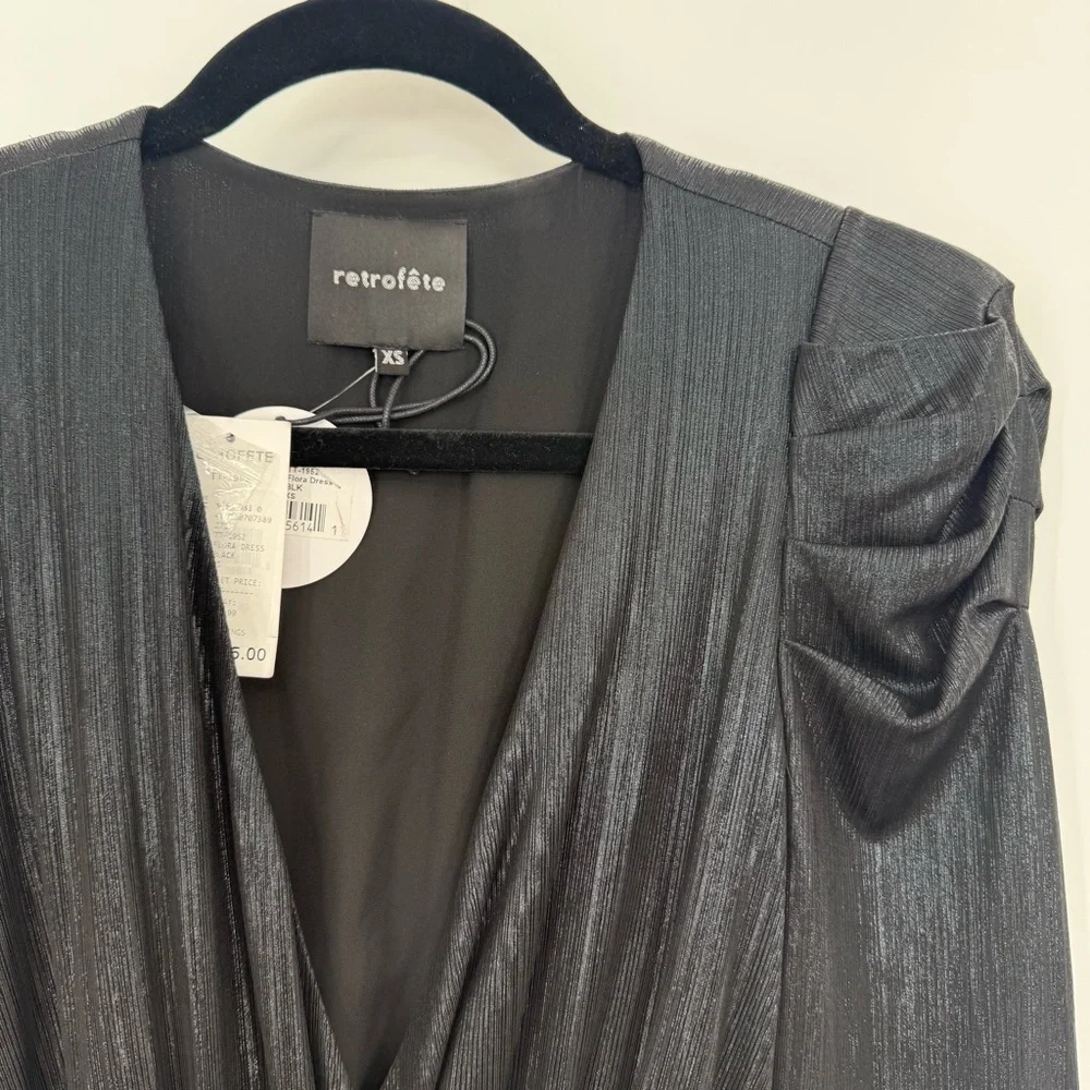 NWT Retrofete Flora Black Maxi Evening Dress Long Sleeve High Slit V-Neck XS - Picture 13 of 16